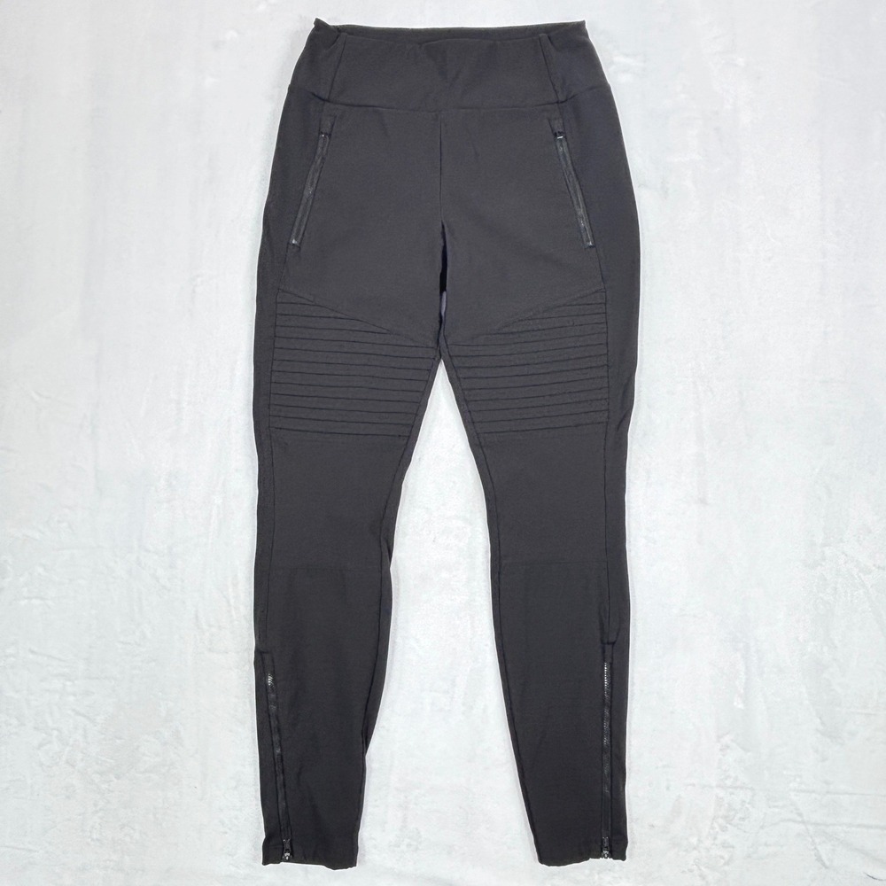 Athleta Headlands Hybrid Moto Tight Black High Rise Leggings Size 8 Ankle Zip